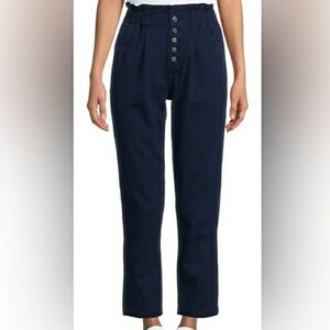 Time And Tru 6 Blue High Waist Relaxed Fit Paperbag Pants Button Fly